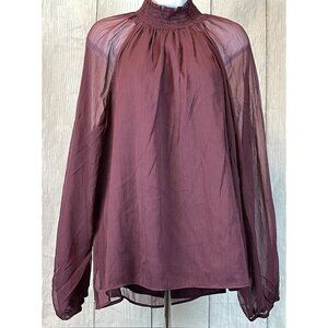 NWT Joie Women's XL Long Sleeve Smocked Top Deep Wine